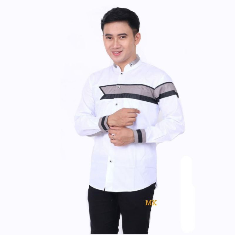 Baju Muslim Pria Modern Motif Batik Kombinasi Bordir