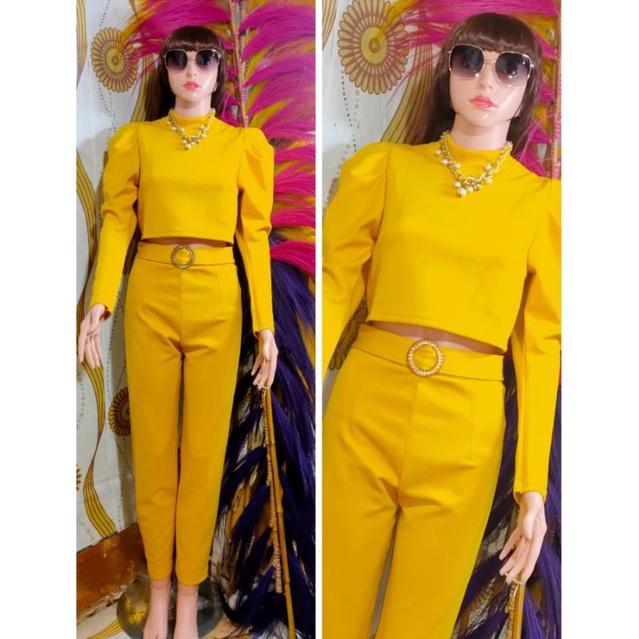 Setelan scuba crop lengan panjang