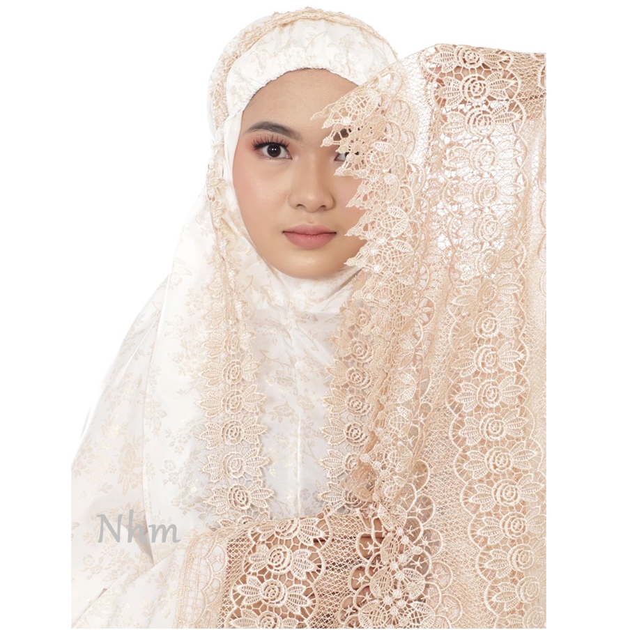 Mukena Dewasa Syahrini Gold Katun Foil, Mukena Velvet Renda Bordir