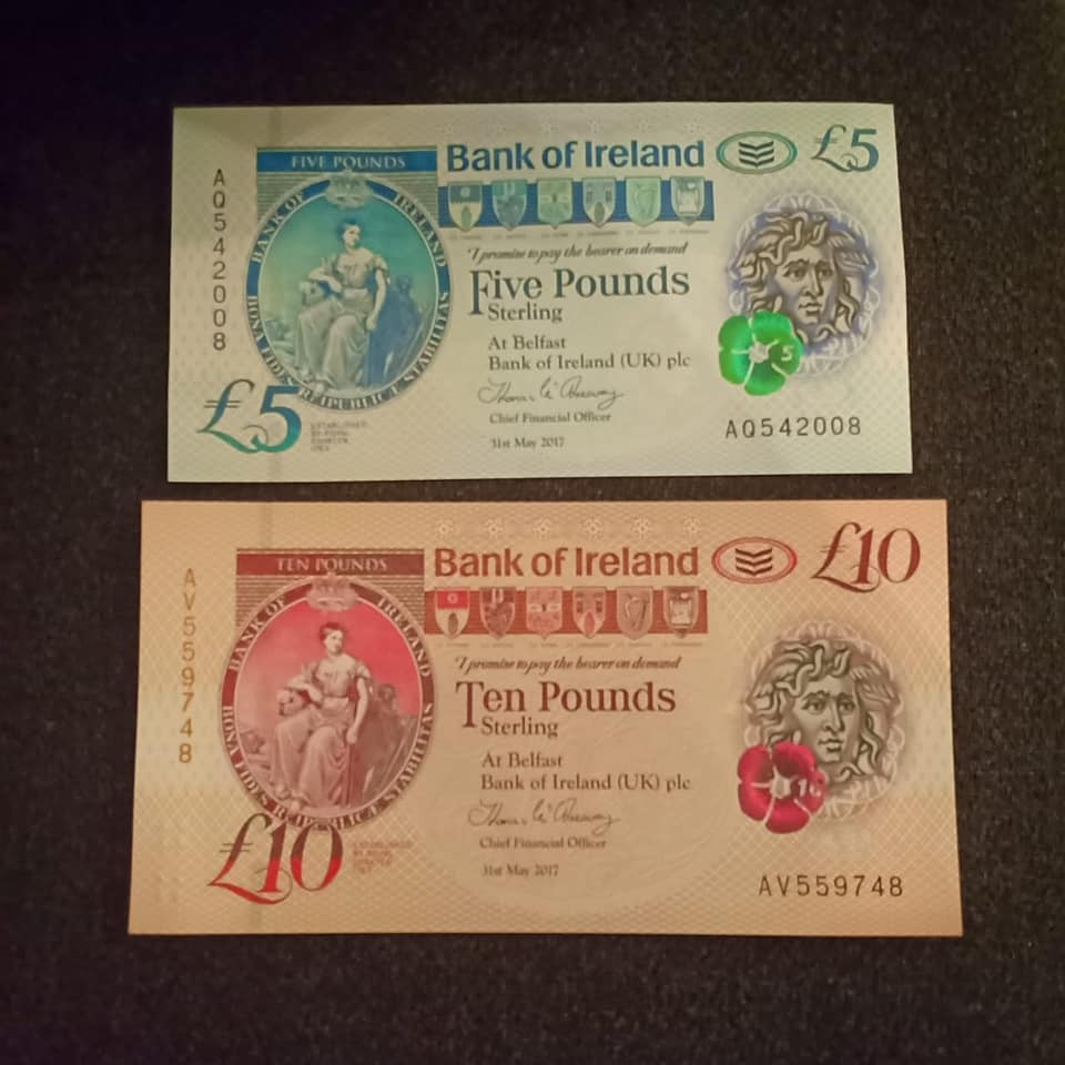 5,10 POUNDS BANK OF IRELANDS