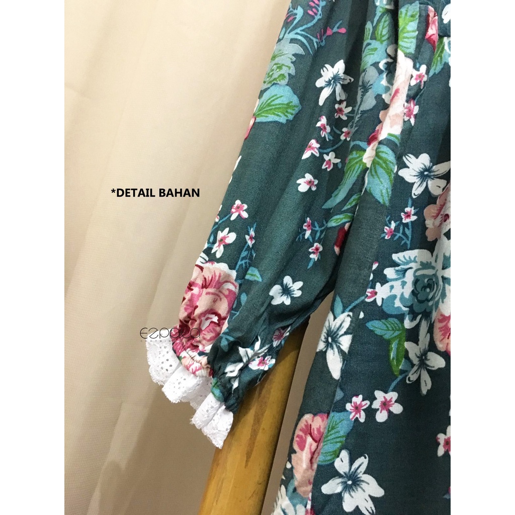 Ezpata Atasan Tunik Midi dress Floral Free belt Busui Friendly dan Wudhu Friendly Korean Style Kekinian Bahan Rayon Adem Motif Bunga