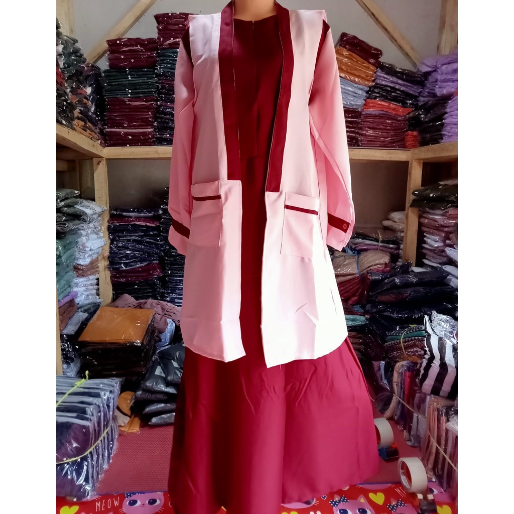 Baju Gamis Elbina Set Muslim Fashion Setelan Remaja 2in1Dress+outer dress  Termurah Wanita Laris pakaian wanita-1