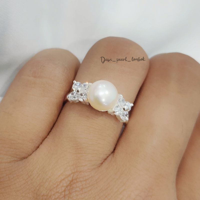 Cincin Perak model Zirkon mutiara tawar asli bersertifikat / perak 925 / cincin perak murni / cincin