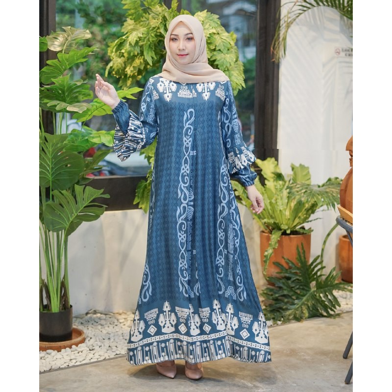 Gamis Wanita Kia Maxi Motif | Fashion Muslim Wanita | Dress Muslim Wanita Busui Friendly All Size-5