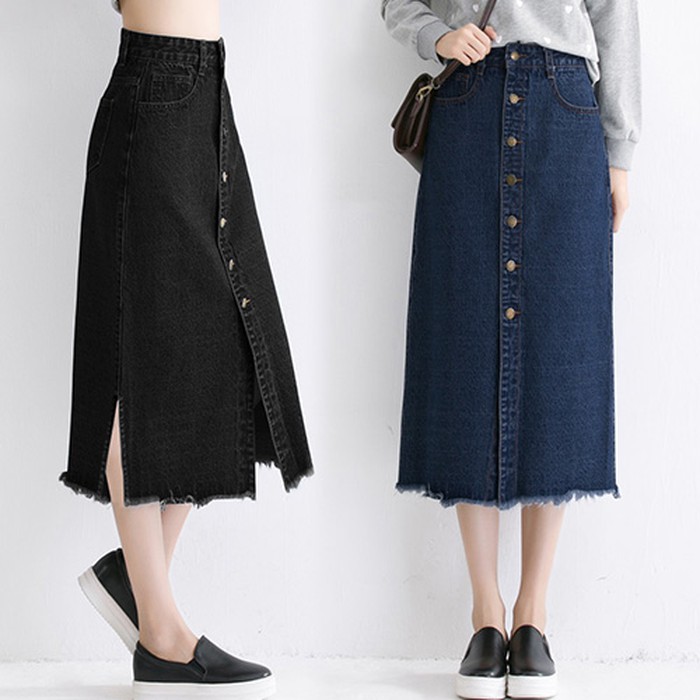 Zaskia Denim Skirt/Rok Denim/Rok Jeans/Rok Panjang - Hitam, S