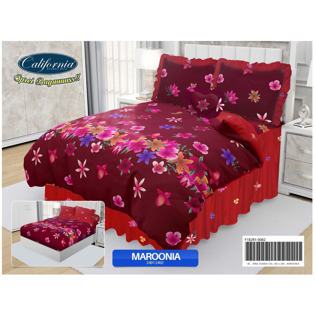 Bed Cover set King 180x200 no1 California Betcover Sprei Rumbai motif MAROONIA Badcover