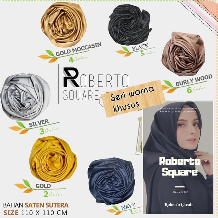 Hijab Kerudung jilbab segi empat satin sutra roberto cavali Umama - Hitam  ER-96