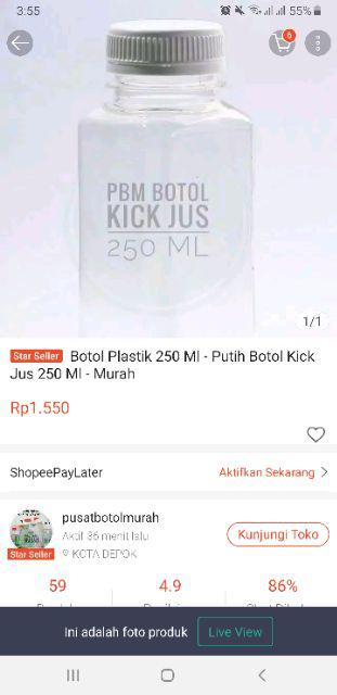 Botol Plastik 250 Ml - Putih Botol Kick Jus 250 Ml - Murah