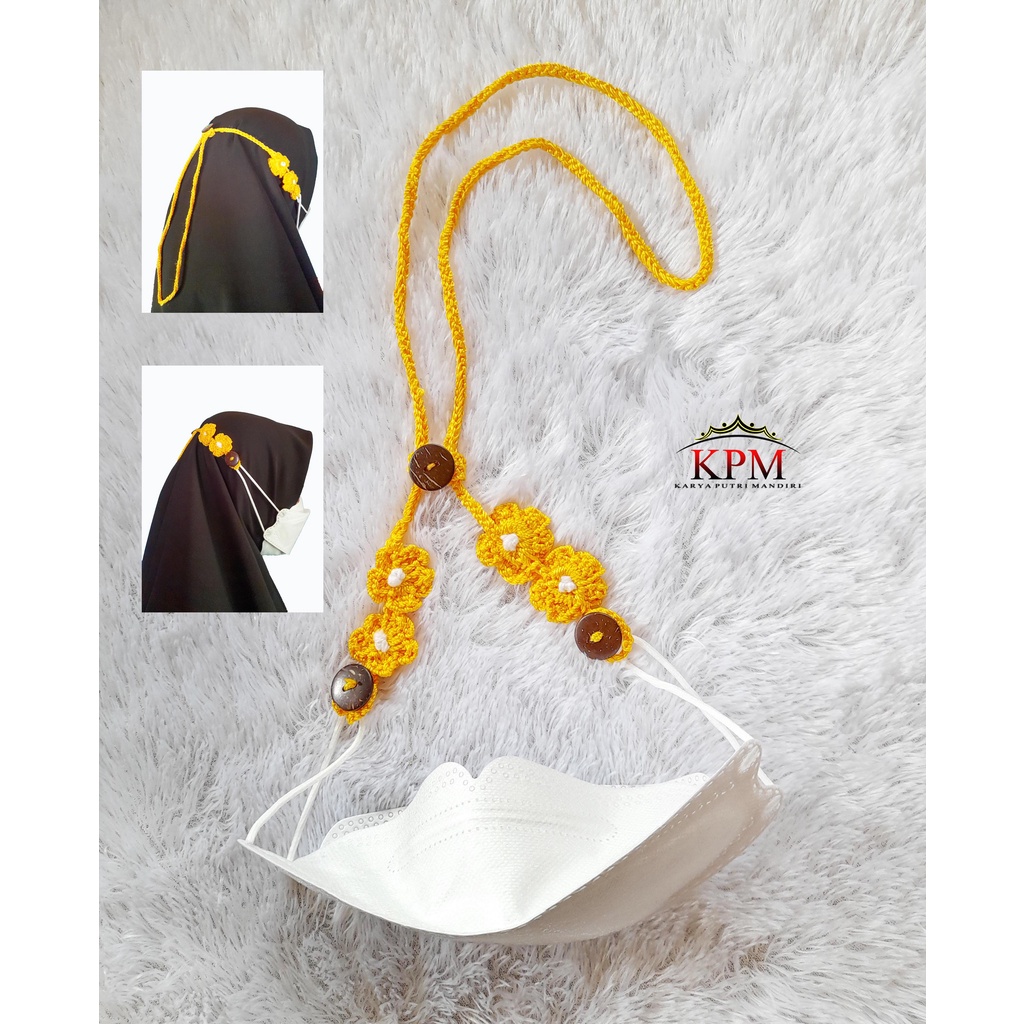 Strap Masker Rajut 2 In 1 / Konektor Masker Rajut Motif Bunga Tali Serut