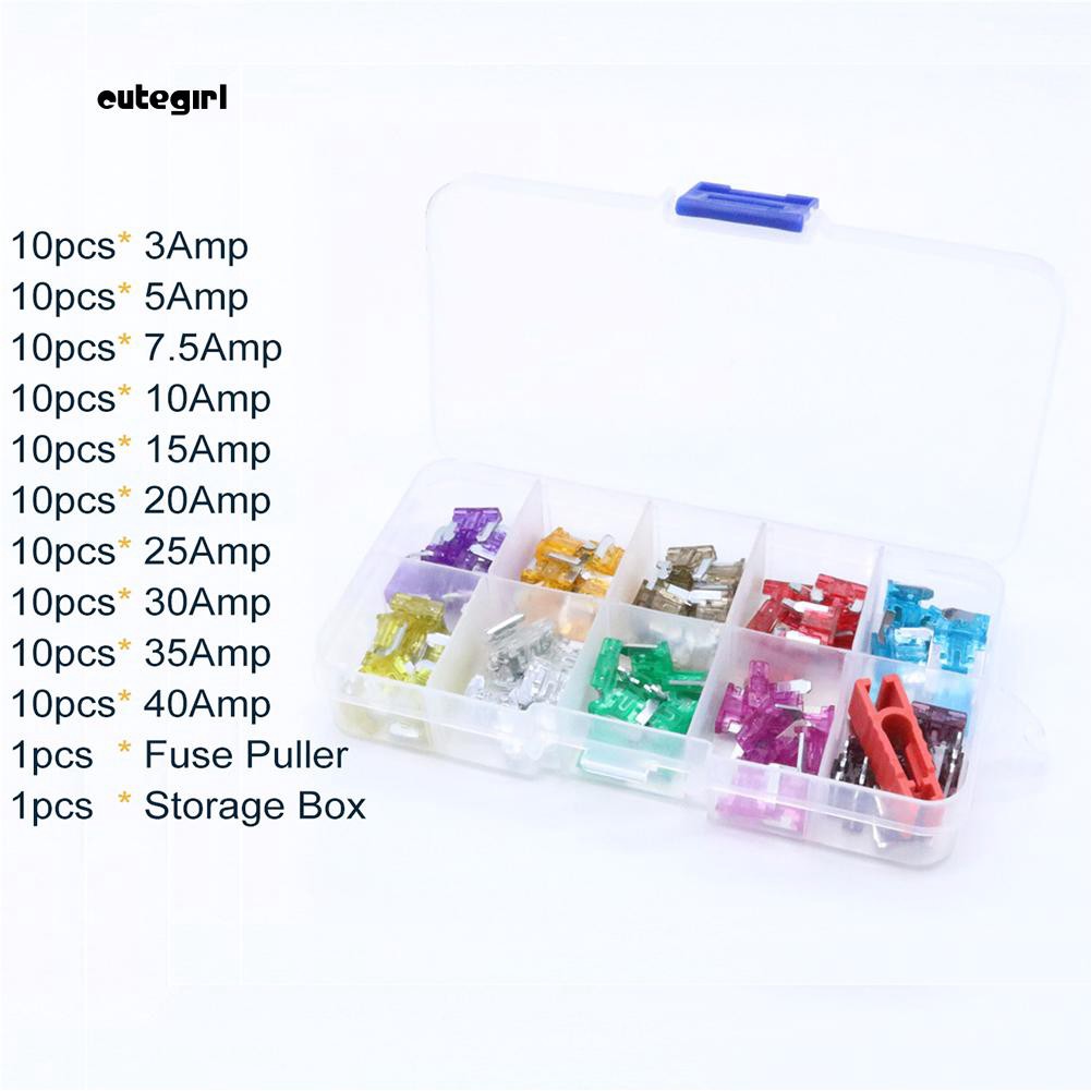 100Pcs Mini Assorted Auto Car Truck Low Profile Fuse Puller Micro Blade Set Kit