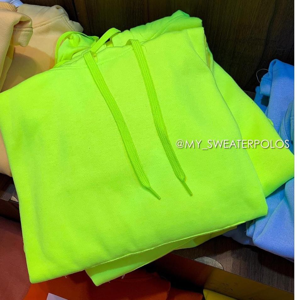 SWEATER POLOS HOODIE JUMPER HIJAU STABILO / NEON PRIA & WANITA M - XXXL
