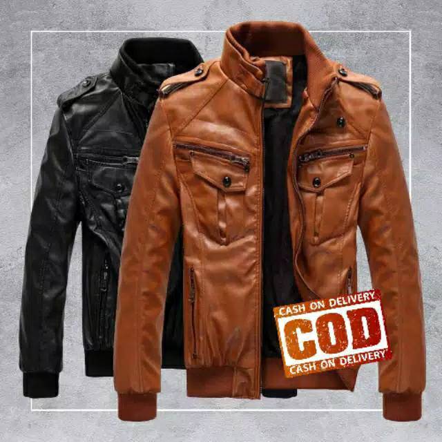 PREMIUM Jaket Kulit Pria Elegant Brownie ARL 033 Silverstone RFLA Ariel Noah Sintetis 90 Mirip Kulit