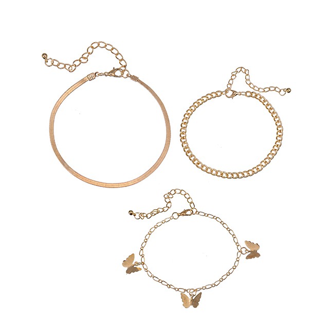 LRC Gelang Tangan Fashion Golden Alloy Chain Butterfly Bracelet Set P16557