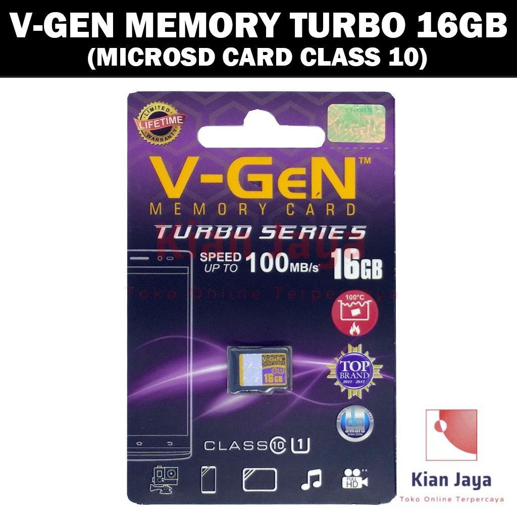 V-GEN Turbo 16 GB - Kartu Memori Microsd Card Vgen 16GB Class 10 Original Garansi Seumur Hidup Memory Hp Micro SD