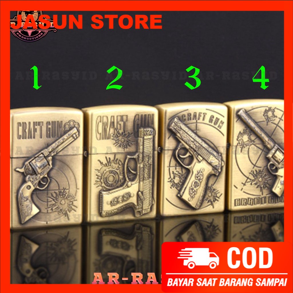 BISA COD! Korek Api Zippo Roda Api Minyak Jiantai Motif Pistol Craft Gun JT-6157