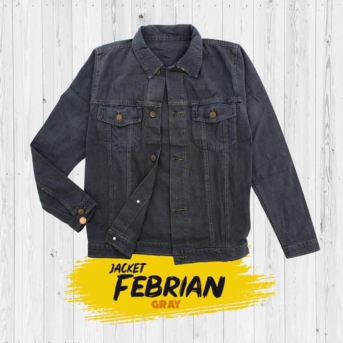 JAKET FEBRIAN JEANS PRIA JAKET LEVIS COWO COWOK PANJANG HITAM NAVY ABU - Abu-abu Muda, M