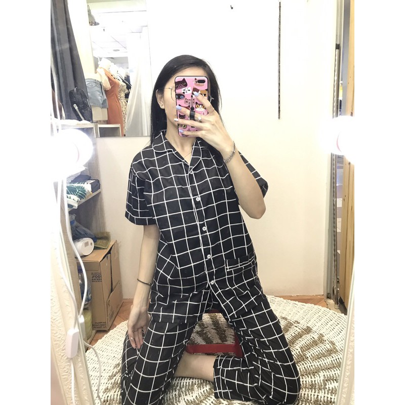 piyama/pajamas kotak&quot; CP cwe katun black.bajutidur/homewear/sleepwear katun CP cwe kotak&quot;cwekekinian