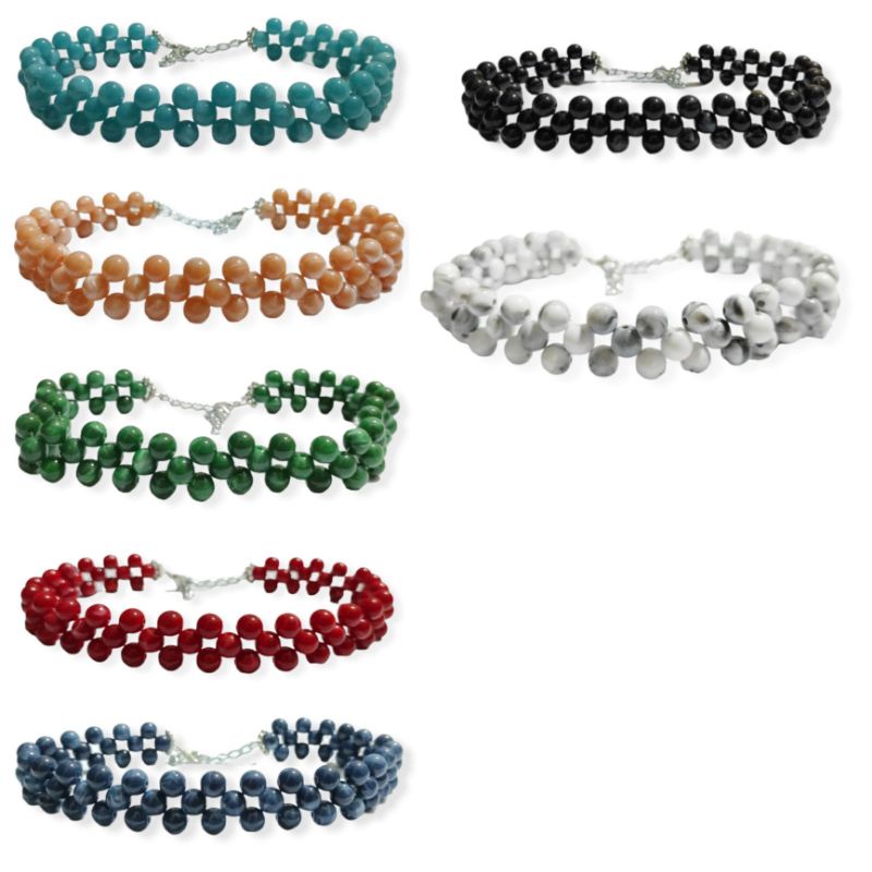 Kamala Marble Beads Choker Necklace Kalung Anyam Motif Marmer Handmade