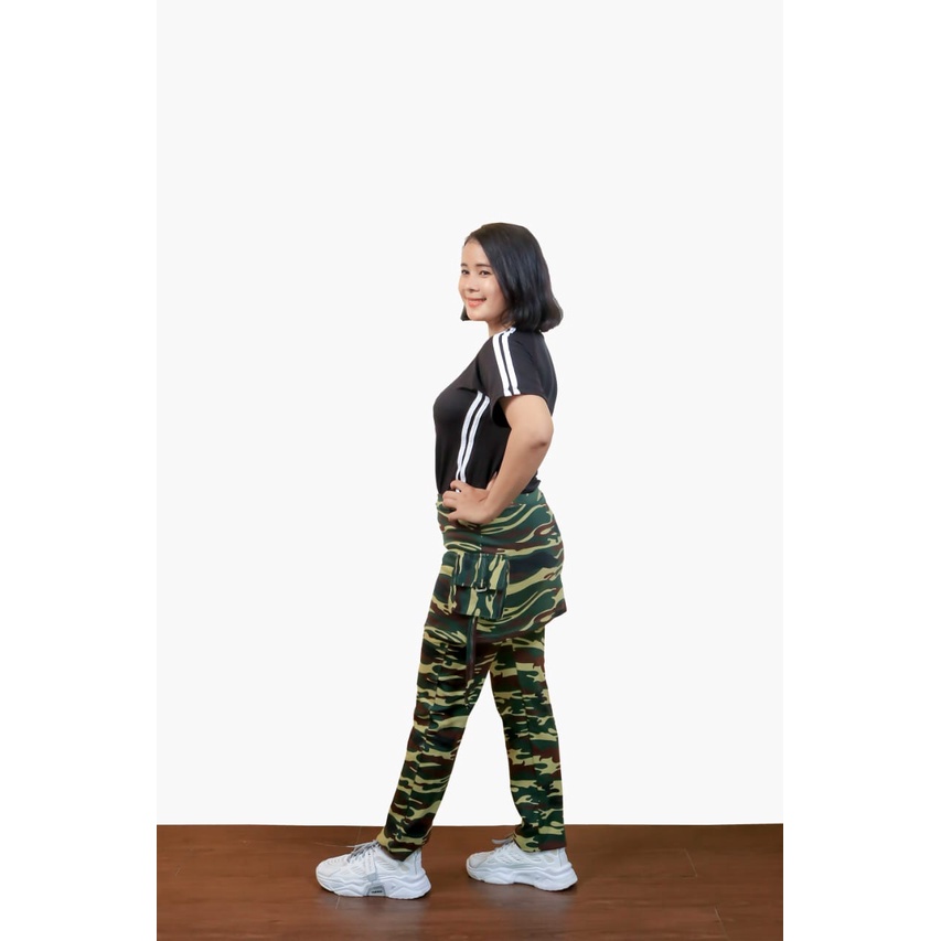 celana senam rok kantong loreng