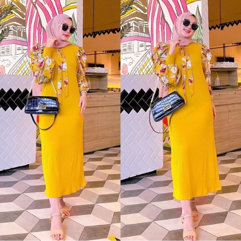 09951 Dress Maxi Anemone Puff Import 01-09951 Anemone Kuning