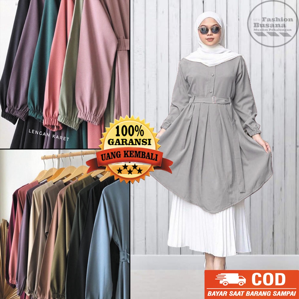 Tunik wanita cewek kekinian murah lengan panjang warna abu abu bahan Moscrepe Grade A