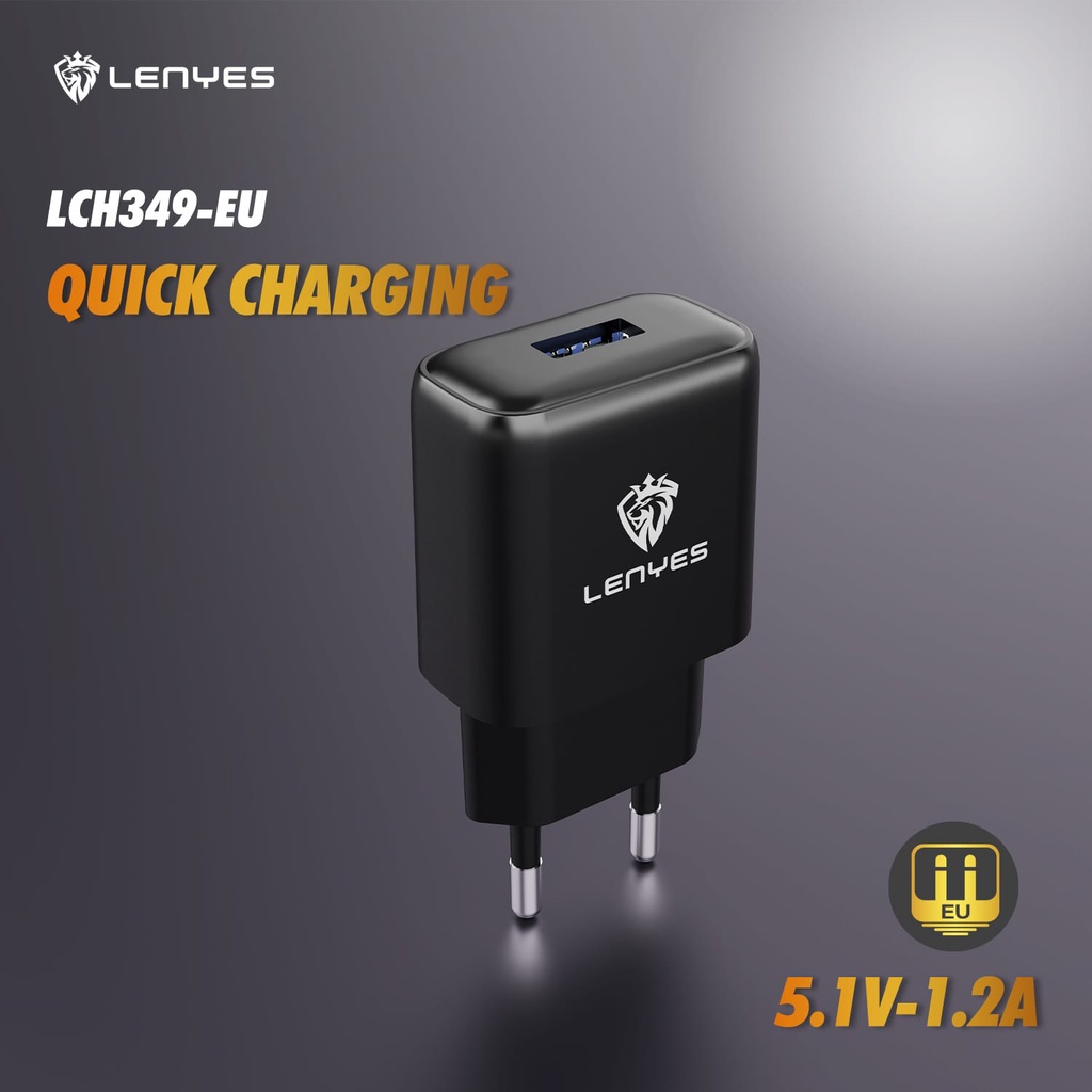 LENYES LCH349 Adaptor charger 5V 1,2A 1 USB batok cas HP, speaker, headset Bluetooth, powerbank, dll original