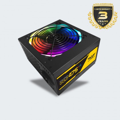 Powersupply Armaggeddon Voltron Gold 475 RGB 80 Plus Ligthning PSU Gaming Daya PUre 475W Hampir 500W With RGB Silent Fan 3 Tahun Garansi Resmi