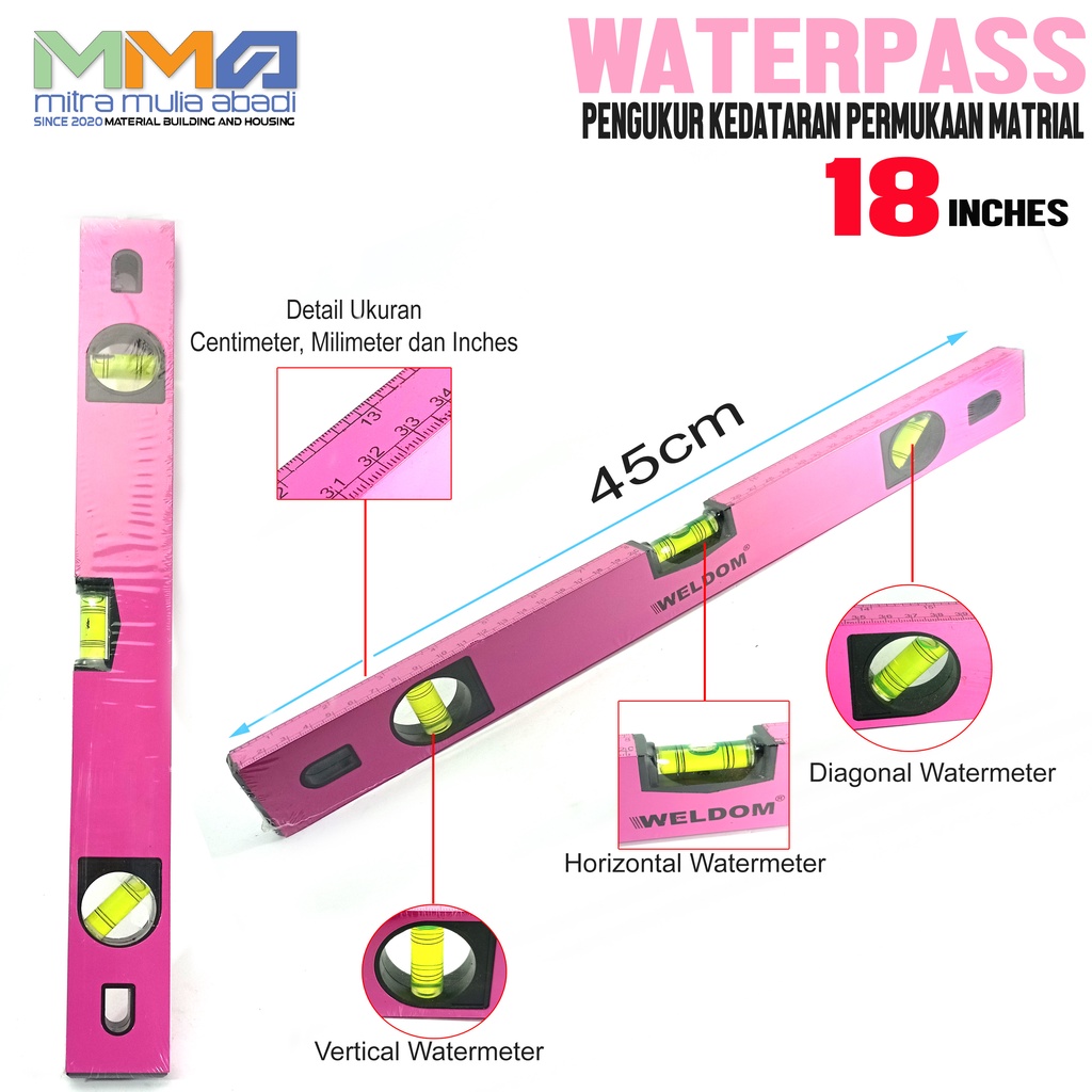 Waterpas Magnet 18 Inci 45CM | waterpas alumunium 45 cm | alat ukur tukang