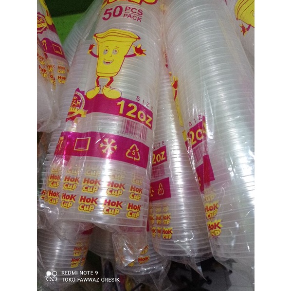 Gelas Plastik 12 oz HOK Bening Isi 50 Pcs Gelas Plastik Pop Ice Gelas Es Plastik