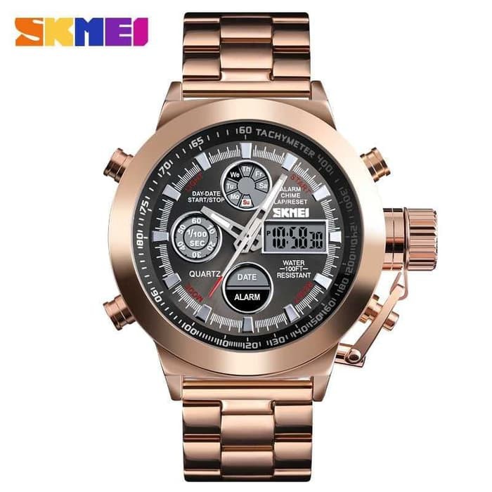 Jam Tangan Pria Dual Time Analog SKMEI 1515 Original Anti Air RoseGold