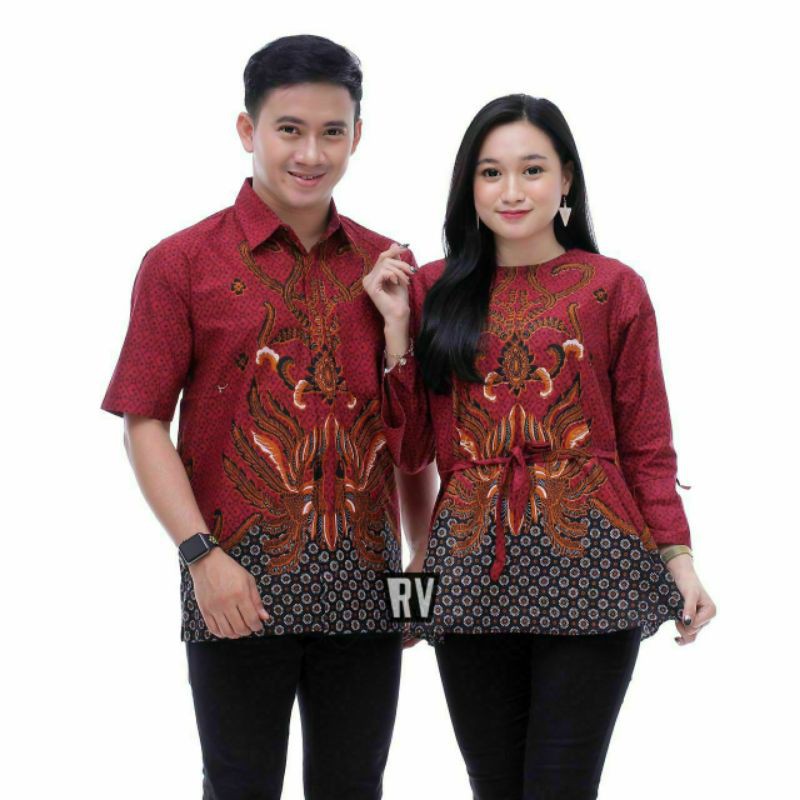 [ BISA COD ] Maura Couple - Sania Ruffle Batik Couple Seragam Batik Garansi Termurah Shopee Batikid-ROWO MERAH