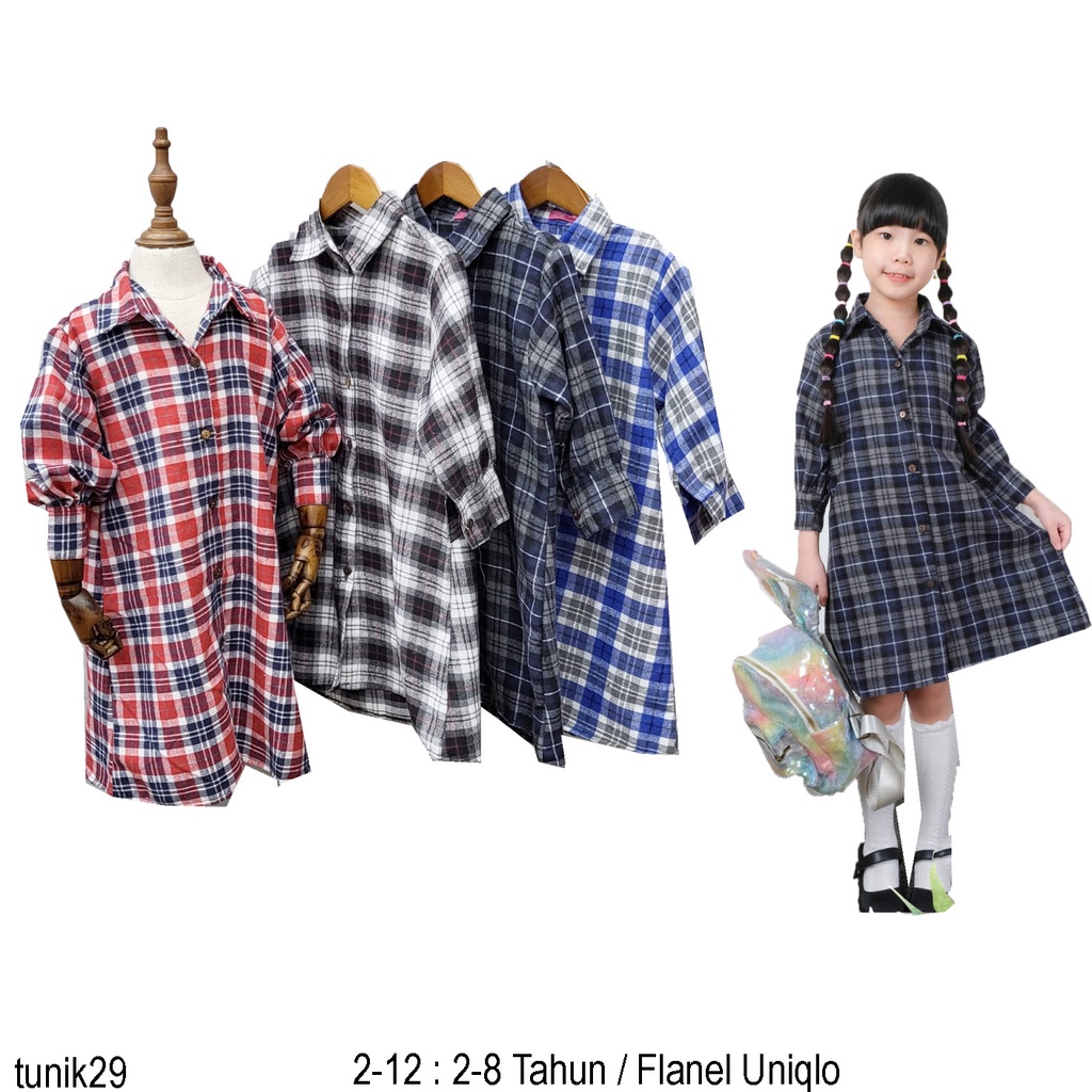 Tunik anak kotak 2-8th - Tunik anak perempuan flanel - Atasan motif kotak Murah - Tunik29