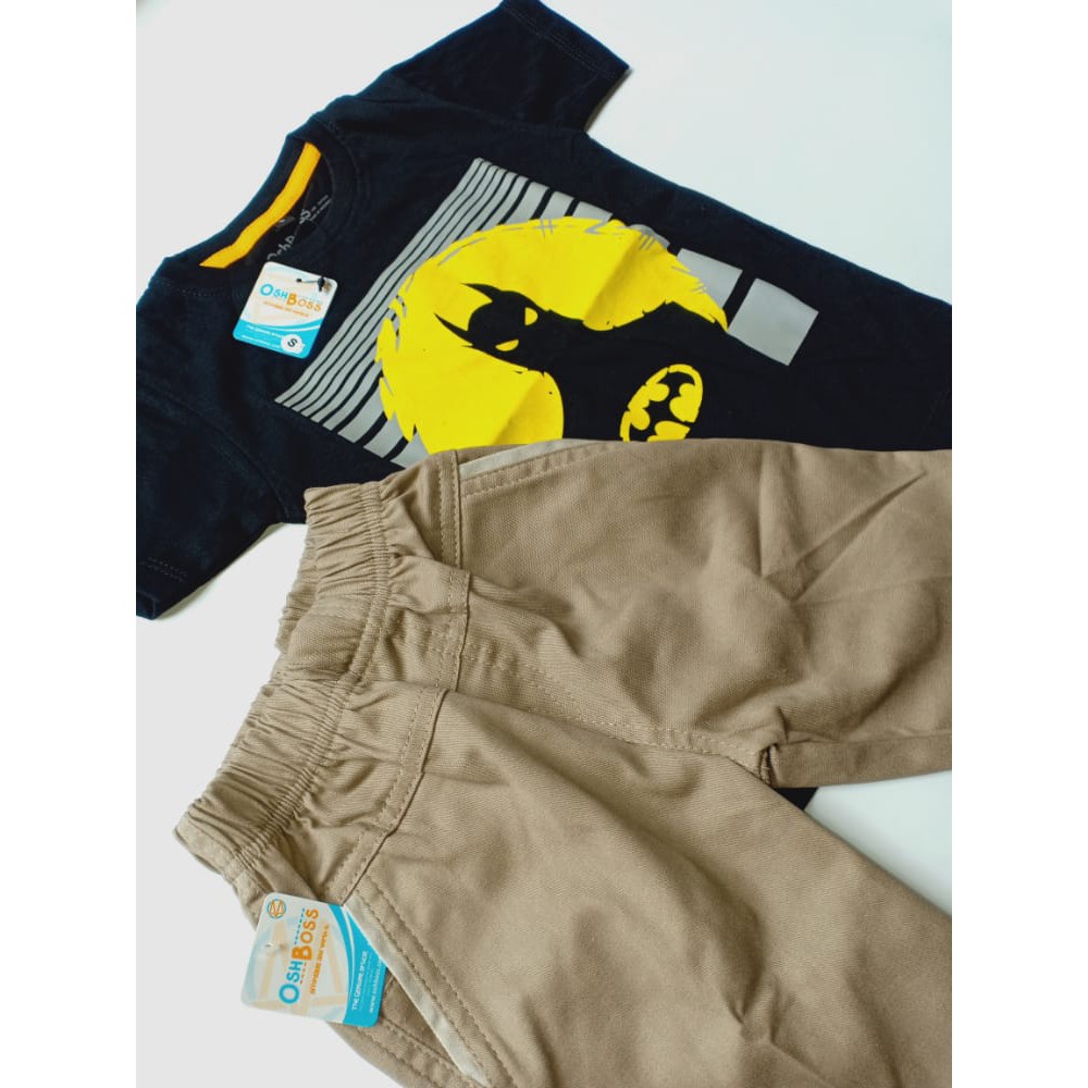 COD BAJU STELAN ANAK LAKI LAKI MOTIF BATMAN HITAM LATAR KUNING DAN CINO PENDEK 1-10 TAHUN-1