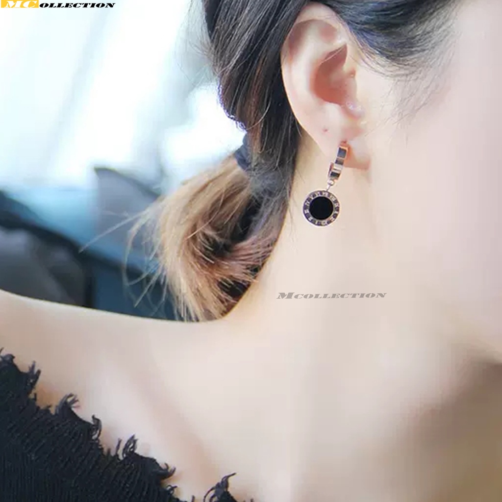 Anting Tindik Bulgari Hitam Wanita Anti Karat /Anting Tindik Wanita Model Terbaru / Anting Tindik Fa