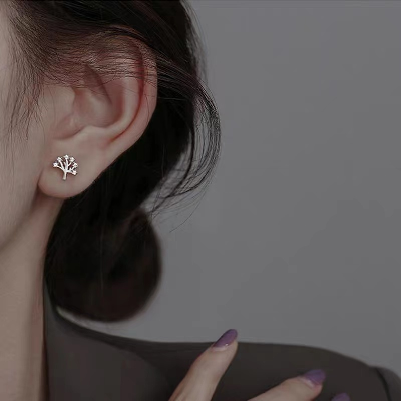 Anting s925 Silver Needle Desain Pohon Kehidupan Gaya Simple