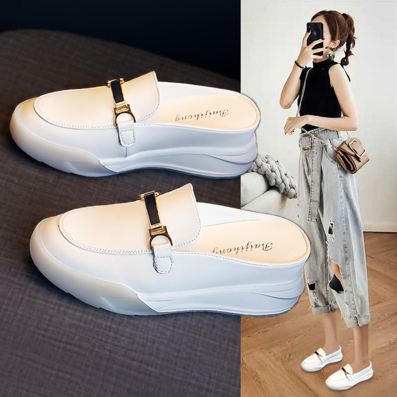 FD Sepatu Sandal Wanita Putih Slip On Import Sandal Tinggi kasual Korean style DI-081