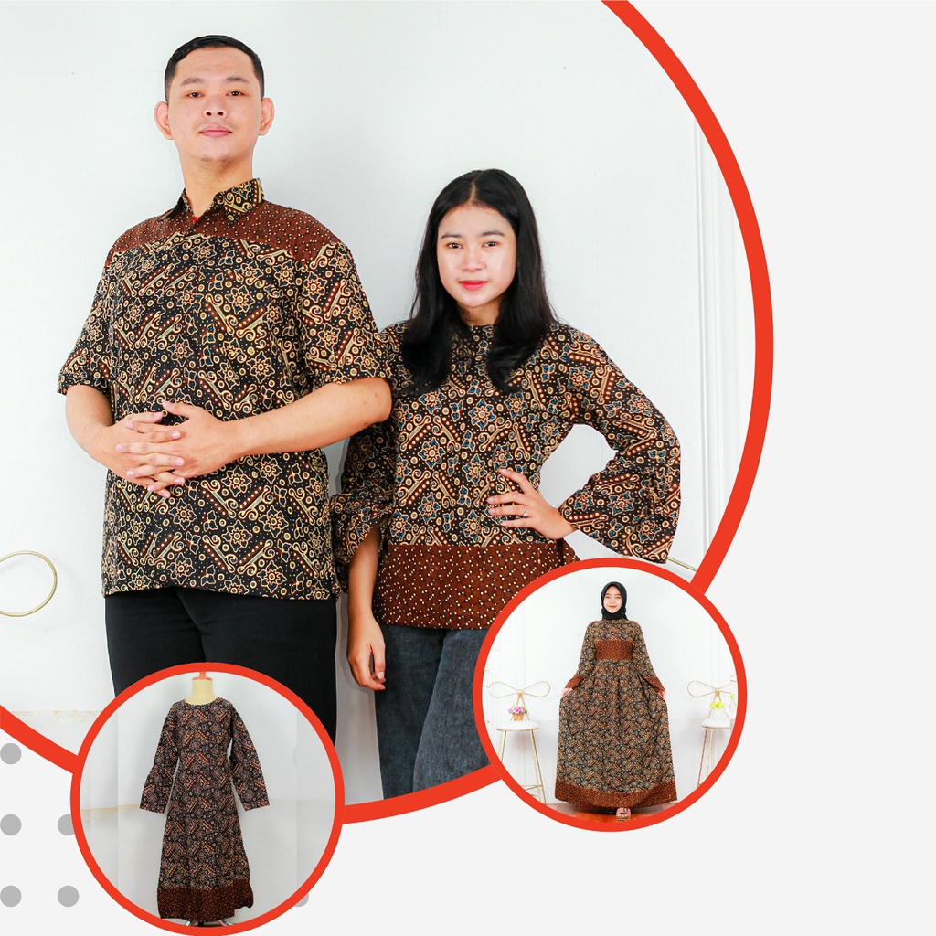 Saroja (084) Couple Keluarga Batik Gamis Batik Katun Premium Motif Mataram