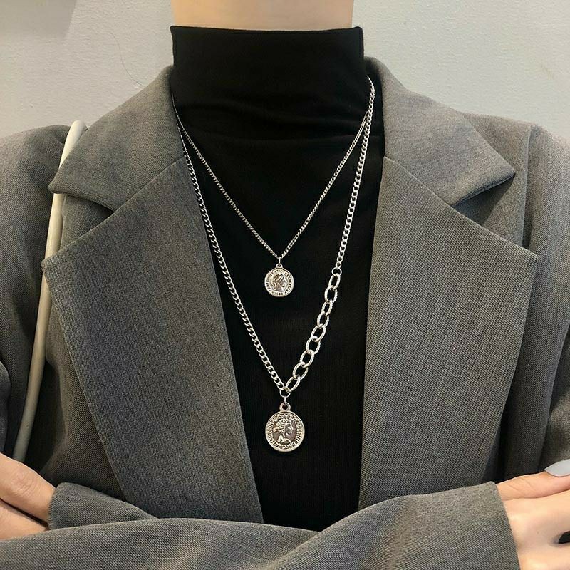 [READY] Kalung Hijab 2 Layer Retro Chain 510 Cent Coin Silver N076