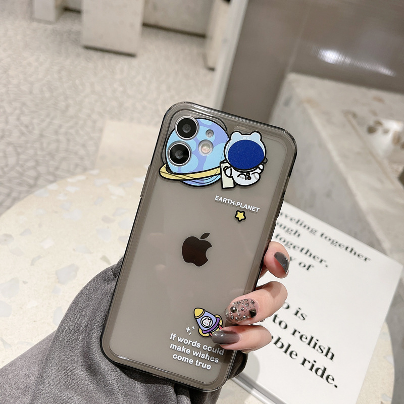 Case Motif Kartun Astronot Warna Bening Untuk iphone 11 pro max xs max xr 12 mini 7 plus 12 pro max