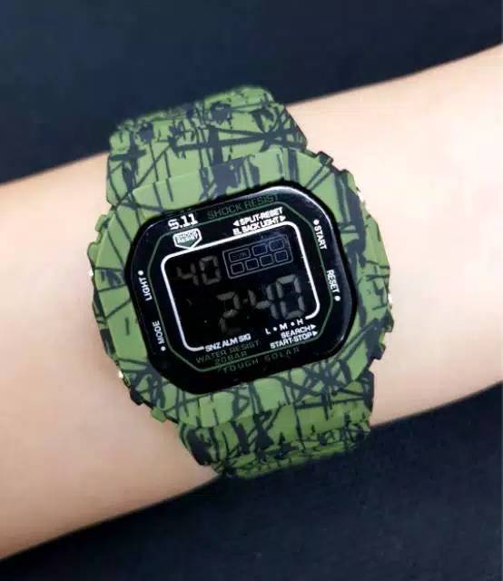 Jam Tangan Pria/Wanita Kasual Sporty Digital Kotak Strap Rubber Loreng X-27