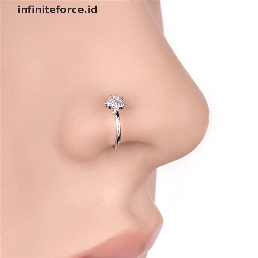 Cincin Tindik Tubuh Hidung Bahan Stainless Steel Aksen Kristal