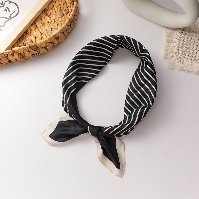 SYAL SUTRA SATIN PRANCIS RETRO GARIS STRIP SELENDANG SCARF SILK RIBBON WANITA IKAT RAMBUT LEHER KOREA FRENCH PANJANG TWILLY MOTIF HITAM PUTIH