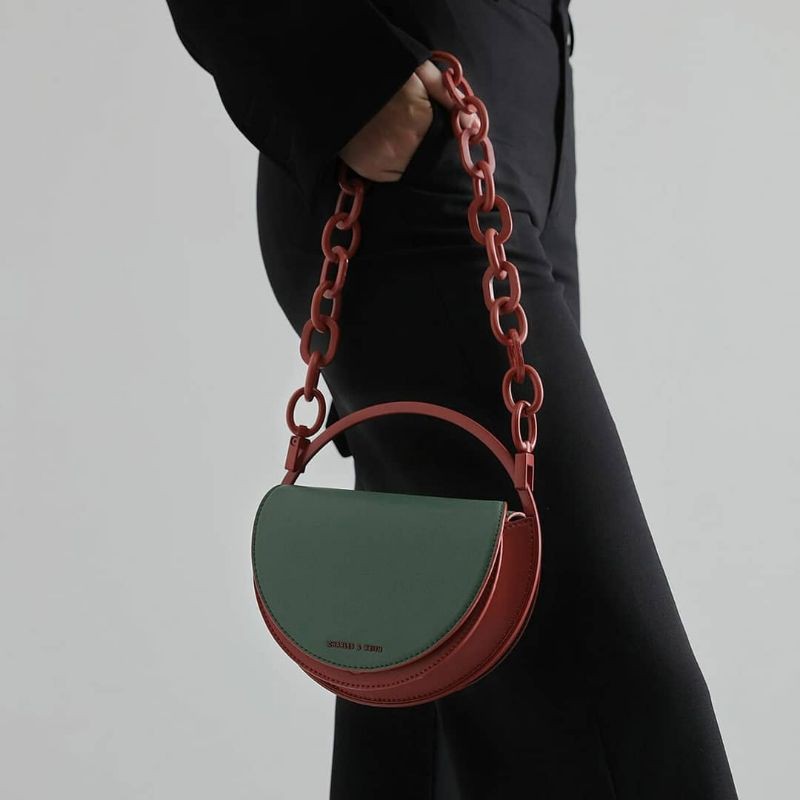 CK Croc-Effect Semi-Circle Clutch