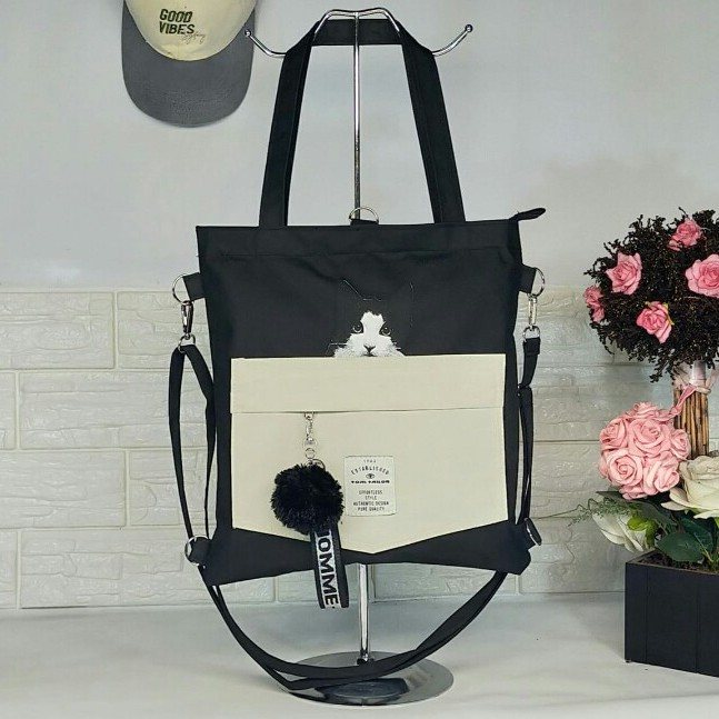 TOTEBAG WANITA RESLETING / TAS TOTE BAG BISA RANSEL,SLEMPANG,TENTENG BISA CUSTOM SABLON TB 002