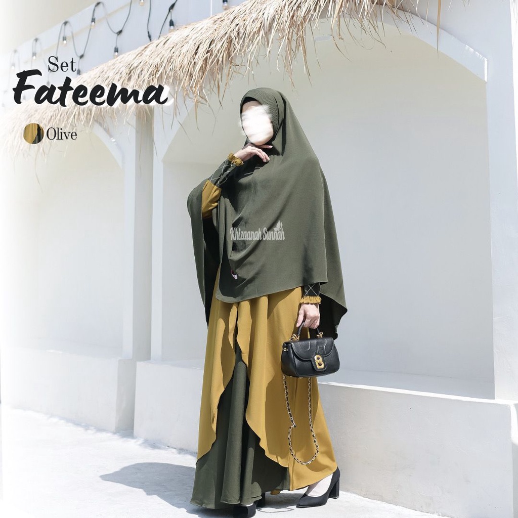 FATEEMA SET GAMIS KHIMAR SERIES by KHIZAANAH SUNNAH klambieakhwat BISA COD | bahan tiffany twill  lembut halus jatuh nyaman resleting busui manset wudhu saku kanan tali belakang khimar pad busa antem free cadar tali