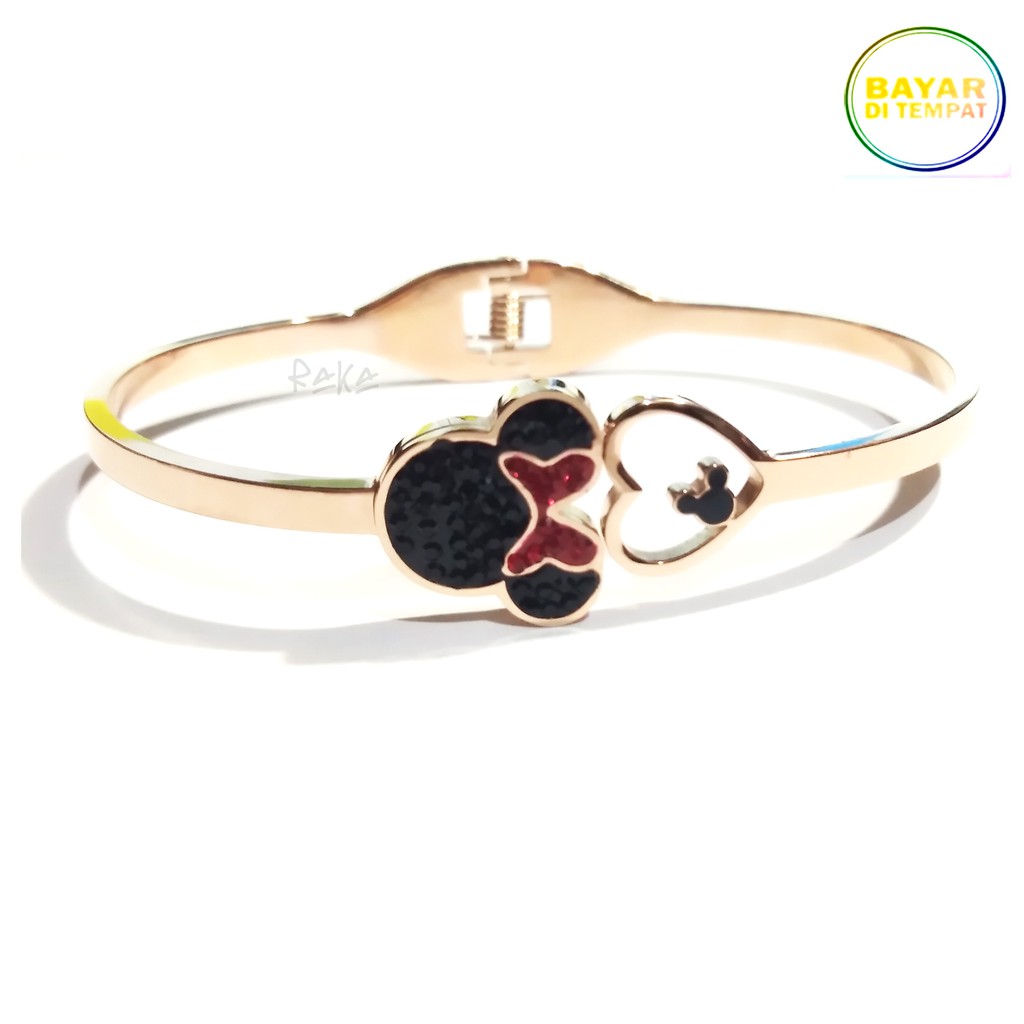 Raka Acc - Gelang Tangan Wanita Bangle MINNIE Hitam Love Rose Gold TITANIUM Perhiasan Wanita