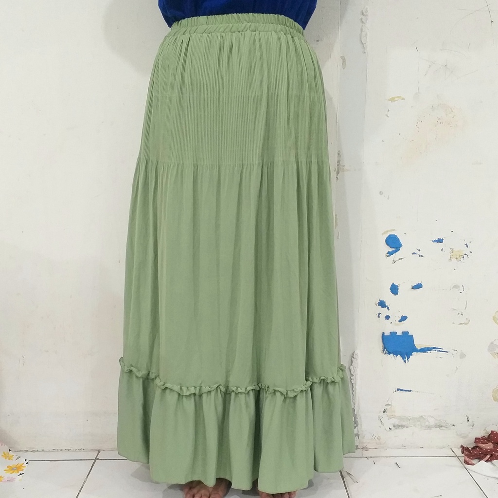 Rok panjang Plisket Lidi Cabang Rok muslim/Mayung/Payung Longgar/jumbo Bawahan Terbaru Termurah Terlaris-Hijau mint
