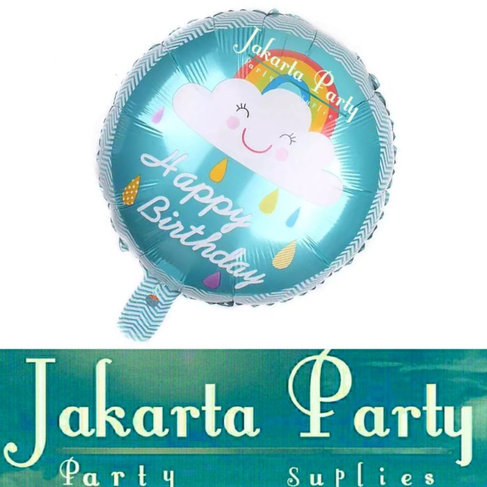 Balon Bulat HBD Rainbow Blue / Balon Foil HBD / Balon Motif HBD