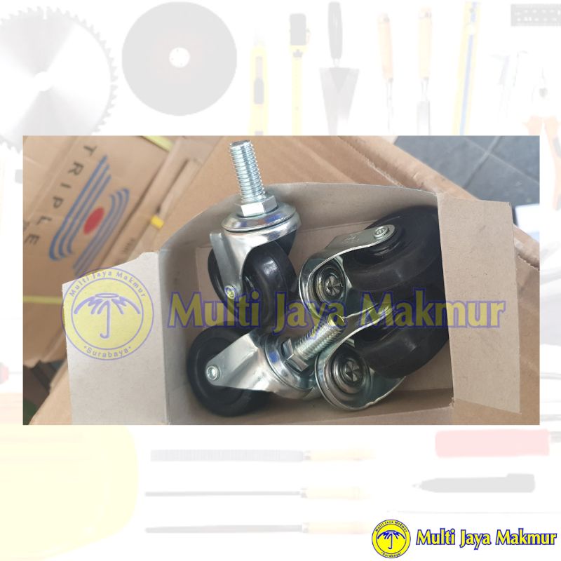 Roda Hidup Karet Hitam 2&quot; Inch Baut/ Kastor Caster Trolley Gepeng