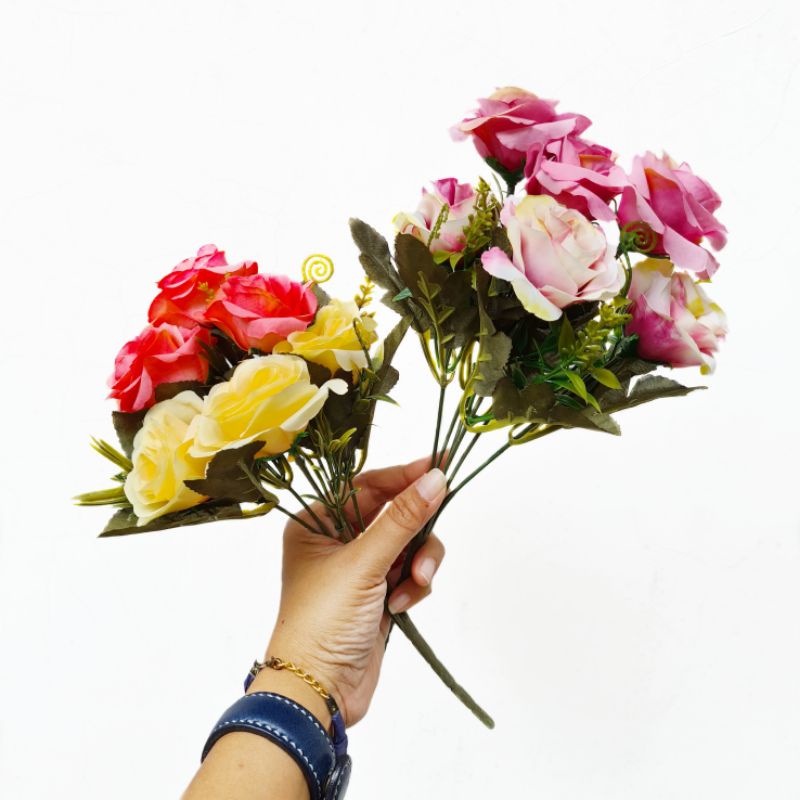 Bunga Mawar 2 Warna AF58 Hybrid Tea Roses Plant Artificial Dekorasi Backdrop Properti Foto Wedding